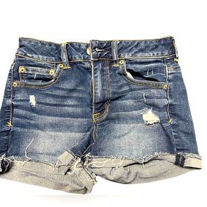 American Eagle 4 Super stretch dark wash cut off jean shorts